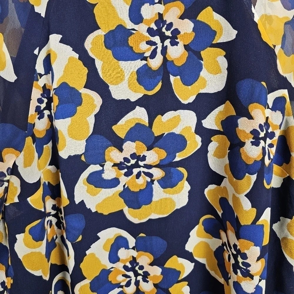 Cabi Floral Chiffon Lydia Blouse Blue Yellow White Size M - Picture 4 of 10